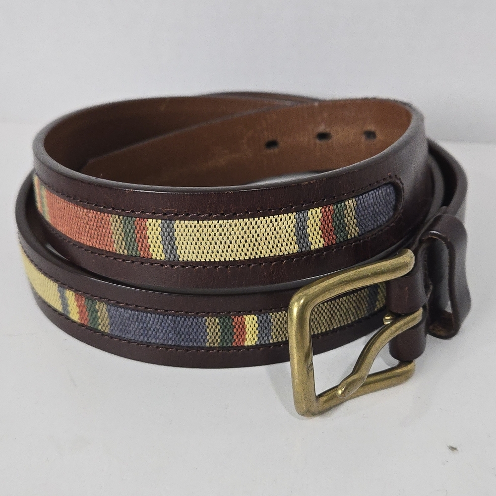 Size 42 Leather And Colors Stripe Fabric Belt
